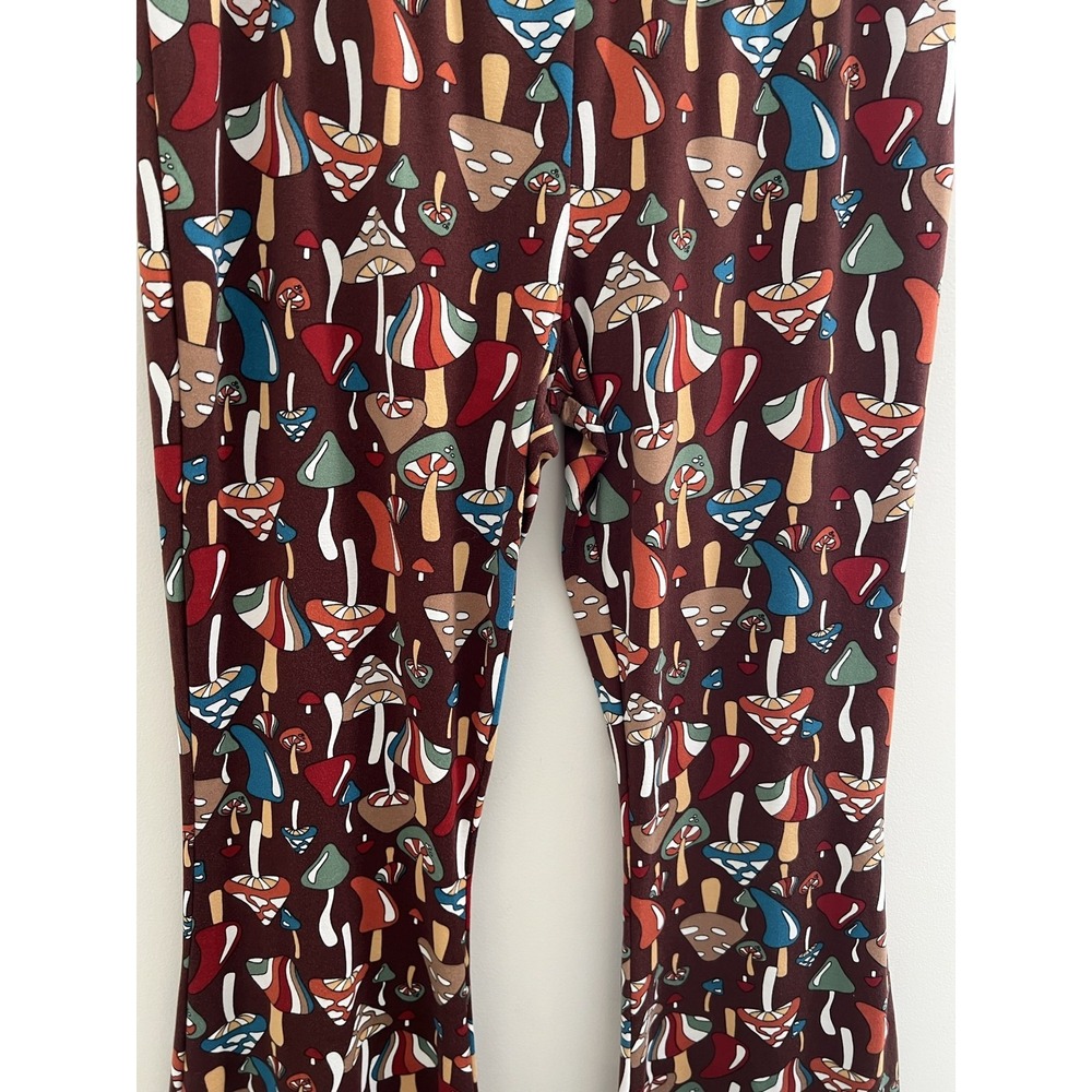 Earthbound Mushroom Flare Pants L Brown Bell Bottoms Whimsigoth 70s Boho Hippie - Picture 5 of 7